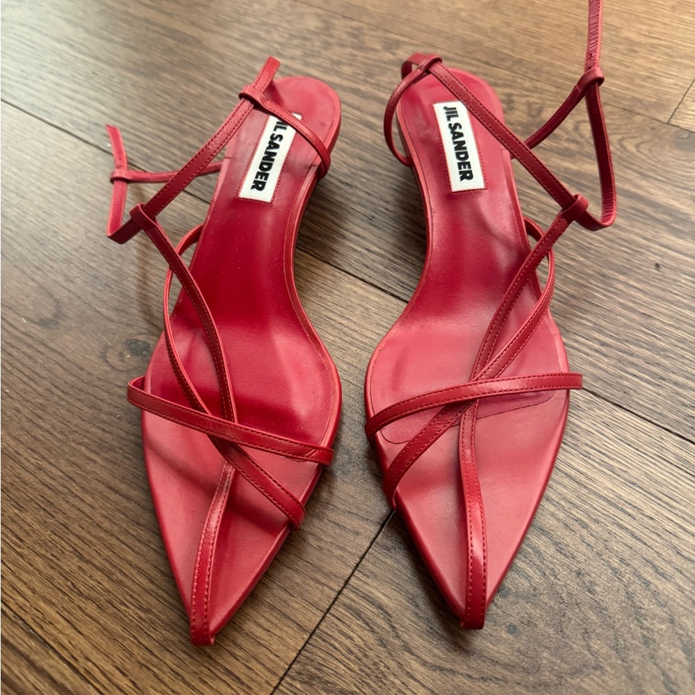 Jil Sander Red Strappy Pointed-Toe Heels NWT